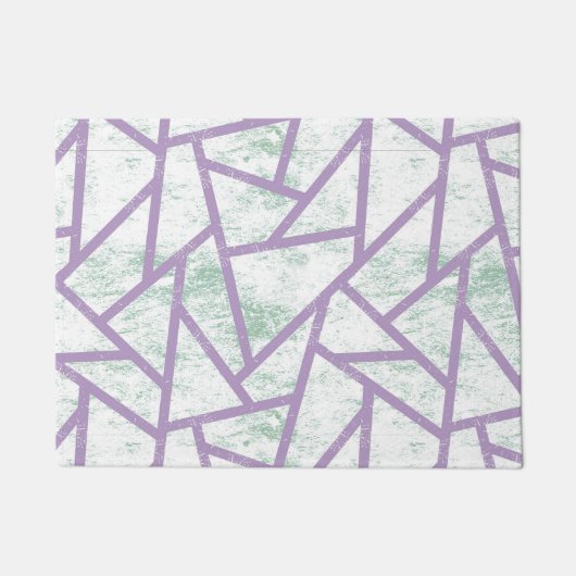 ラベンダーと淡い色の緑モザイク模様 ドアマット (正面)