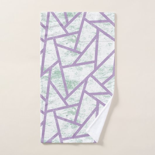 ラベンダーと淡い色の緑モザイク模様 バスタオルセット (ハンドタオル)