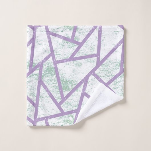 ラベンダーと淡い色の緑モザイク模様 バスタオルセット (ウォッシュタオル)