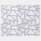 ラベンダーと淡い色の緑モザイク模様 フリースブランケット (正面(横))