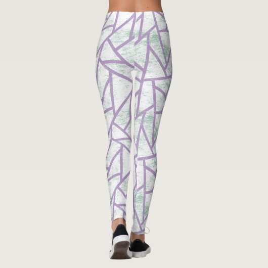 ラベンダーと淡い色の緑モザイク模様 レギンス (裏面)