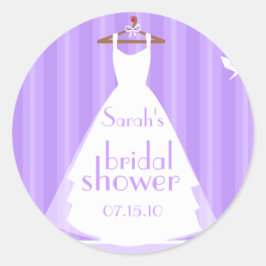 ラベンダーと白のウェディングドレスのブライダルシャワー ラウンドシール