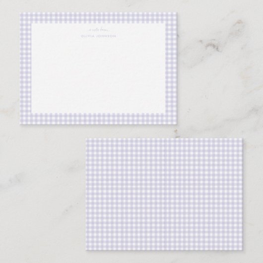 ラベンダーと白のギンガムの女の子のメモカード ノートカード (正面/裏面)