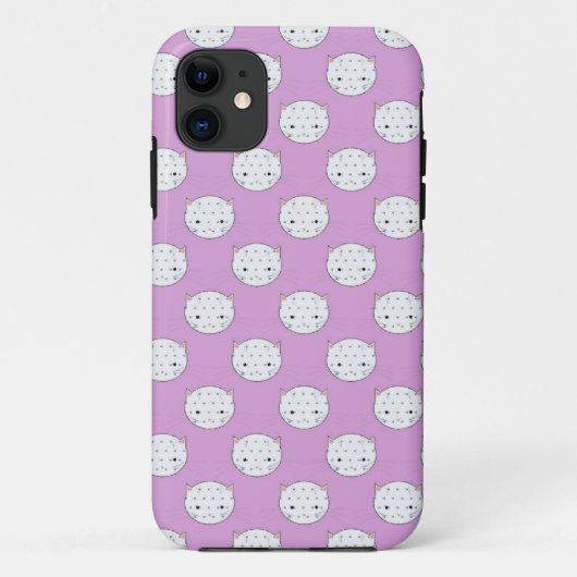 ラベンダーと白の子猫の顔柄 水玉模様 Case-Mate iPhoneケース (裏面)