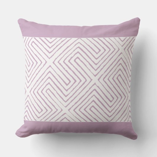 ラベンダーと白アフリカ泥の布のパターンを迷路 クッション (正面)