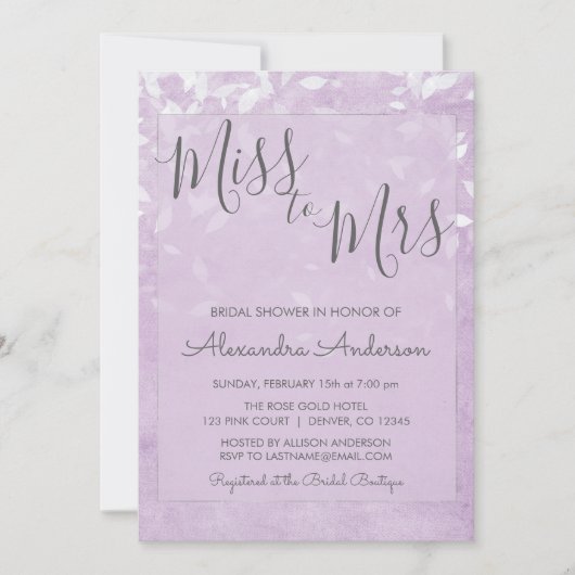 ラベンダーと白恋しく思のミセスブライダルシャワー 招待状 (正面)