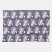 ラベンダーと白鳥の水彩画 キッチンタオル (横)