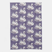 ラベンダーと白鳥の水彩画 キッチンタオル (縦)