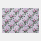 ラベンダーと紫のバラオンつる植物 キッチンタオル (横)