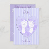 ラベンダーと紫のベビーの足跡ベビーシャワー 招待状 (正面/裏面)