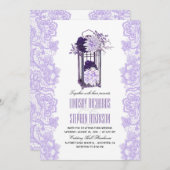 ラベンダーと紫の花のランタン ウェディング 招待状 (正面/裏面)