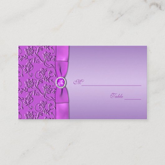 ラベンダーと紫色の宝石で飾られたプレイスカード プレイスカード (正面)