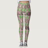 ラベンダーと緑のきらめく正方形 レギンス (正面)