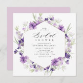 ラベンダーと緑のフローラブライダルシャワー 招待状 (正面/裏面)