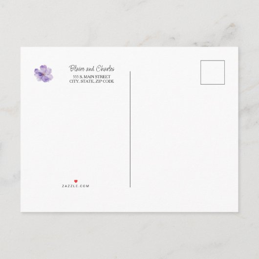 ラベンダーと緑のポストカード日付カードを保存 案内ポストカード (裏面)