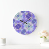 ラベンダーと緑の抽象芸術の花 ラージ壁時計 (ホーム)