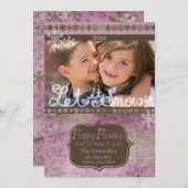 ラベンダーと茶色の雪片フォトホリデーカード シーズンカード (正面/裏面)