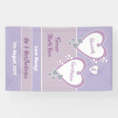 ラベンダーと薄紫とハート結婚の背景 横断幕 (横)