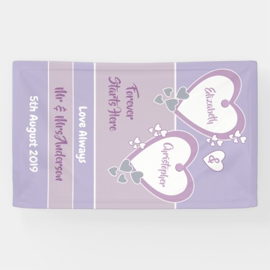 ラベンダーと薄紫とハート結婚の背景 横断幕 (横)