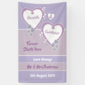 ラベンダーと薄紫とハート結婚の背景 横断幕 (縦)