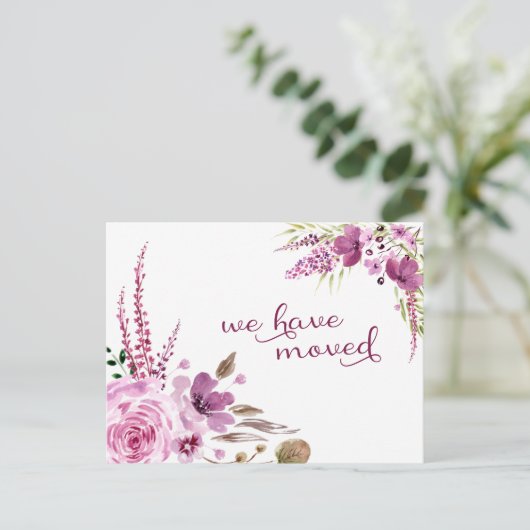 ラベンダーと薄紫の花を移動 案内ポストカード (スタンド正面)