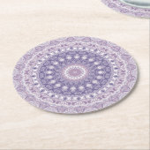 ラベンダーと薄紫マンダラパターン ラウンドペーパーコースター (アングル)