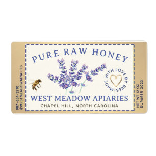 ラベンダーと蜂の蜂蜜ラベル縁ど破線 ラベル