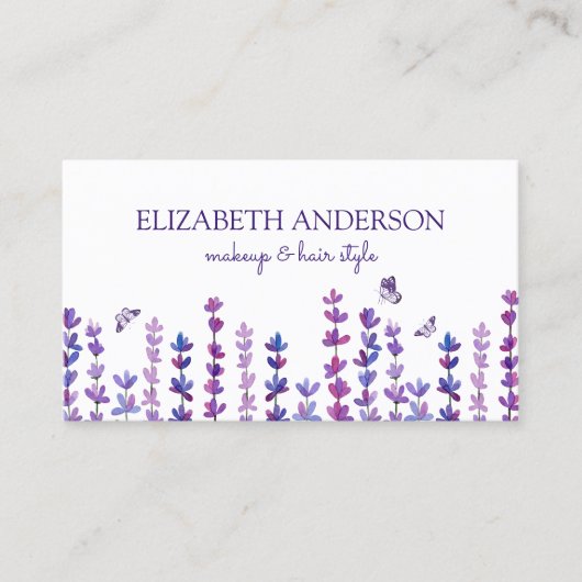 ラベンダーと蝶の水色 名刺 (正面)