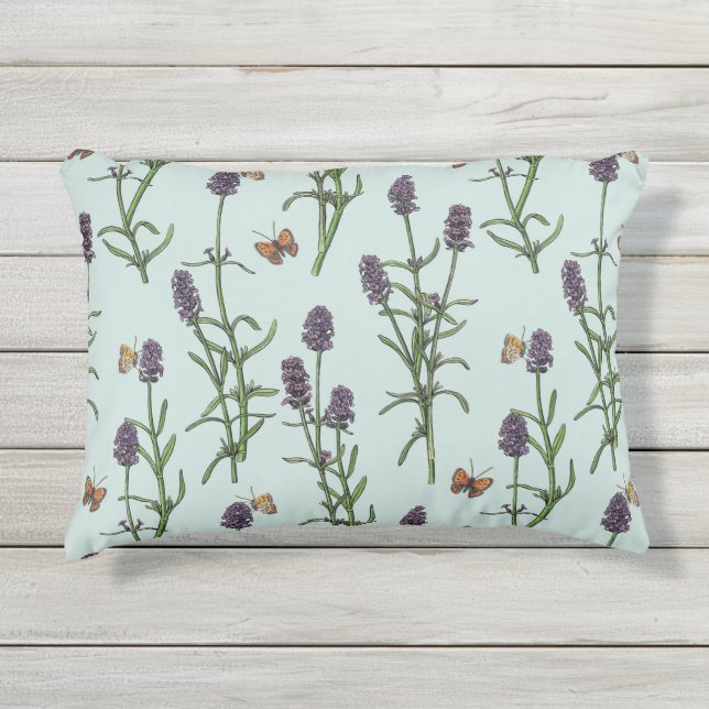 ラベンダーと蝶の海のガラス アウトドアクッション (正面)