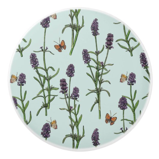 ラベンダーと蝶の海のガラス セラミックノブ (正面)