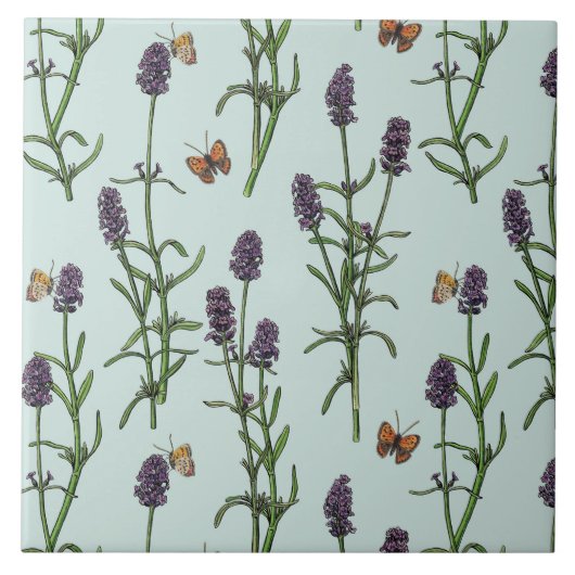 ラベンダーと蝶の海のガラス タイル (正面)