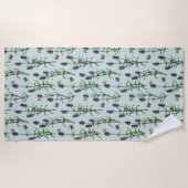 ラベンダーと蝶の海のガラス ビーチタオル (正面)