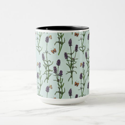 ラベンダーと蝶の海のガラス マグカップ (中央)