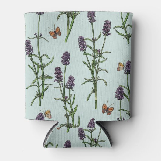 ラベンダーと蝶の海のガラス 缶クーラー (正面)