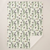 ラベンダーと蝶オフ白 シェルパブランケット (正面)