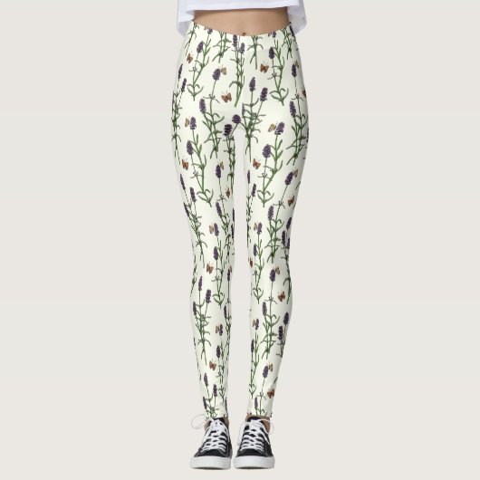 ラベンダーと蝶オフ白 レギンス (正面)