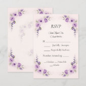 ラベンダーと赤面バラウェディングRSVPカード 出欠カード (正面/裏面)