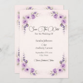 ラベンダーと赤面バラ日付の保存 セーブザデート (正面/裏面)