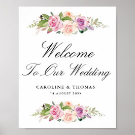 ラベンダーと赤面結婚フローラの歓迎サイン ポスター