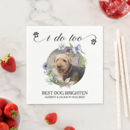 ラベンダーと野の花のフレームの愛犬の結婚式の写真 スタンダードランチョンナプキン