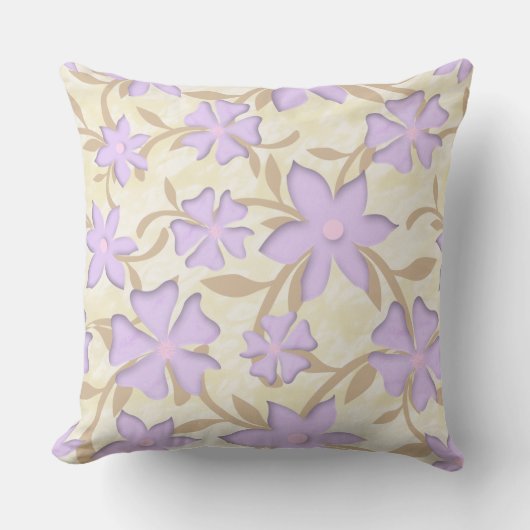ラベンダーと金ゴールドの花柄 クッション (正面)