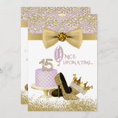 ラベンダーと金ゴールドキンセアニェラ誕生日パーティー 招待状 (正面/裏面)