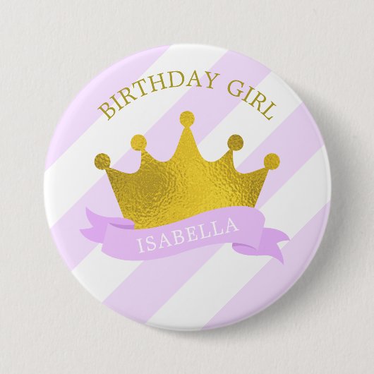 ラベンダーと金ゴールドティアラ「誕生日ガール」 缶バッジ (正面)