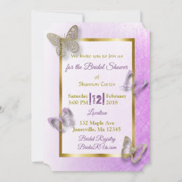 ラベンダーと金ゴールドバタフライブライダル招待状 招待状