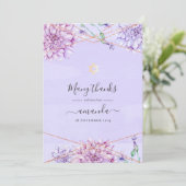 ラベンダーと金ゴールドフローラ幾何学模様バルミツワー サンキューカード (スタンド正面)