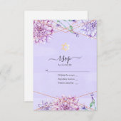 ラベンダーと金ゴールドフローラ幾何学模様バルミツワー 出欠カード (正面/裏面)