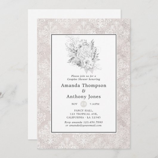 ラベンダーと金ゴールドフローラ幾何学的カップルのシャワー 招待状 (正面/裏面)