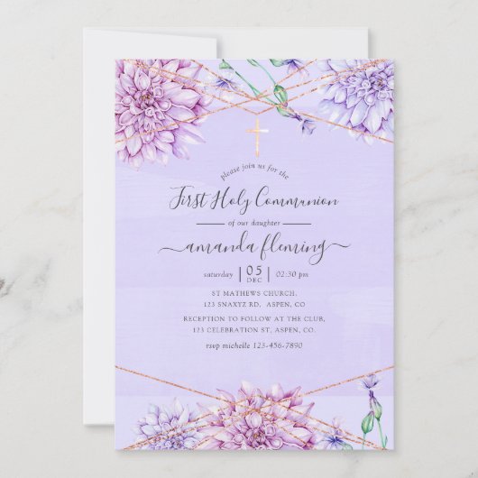 ラベンダーと金ゴールドフローラ幾何学聖域 招待状 (正面)