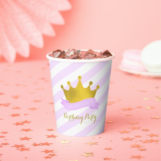 ラベンダーと金ゴールドプリンセス誕生日パーティー紙Cu 紙コップ (インサイチュ)