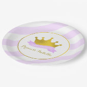 ラベンダーと金ゴールドプリンセス誕生日パーティー ペーパープレート (アングル)